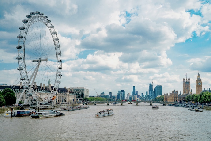 The London Eye overlooking the River Thames and Westminster in London