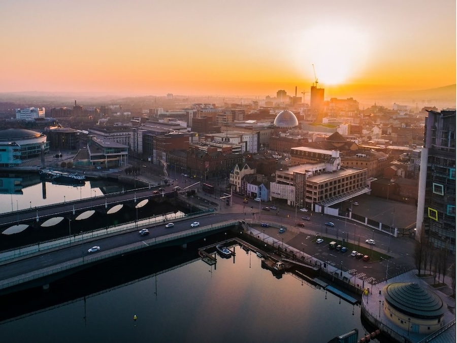 Belfast skyline and River Lagan in Northern Ireland