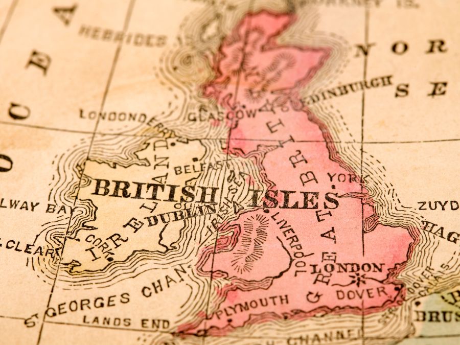 Map of the British Isles showing Great Britain Ireland and surrounding islands