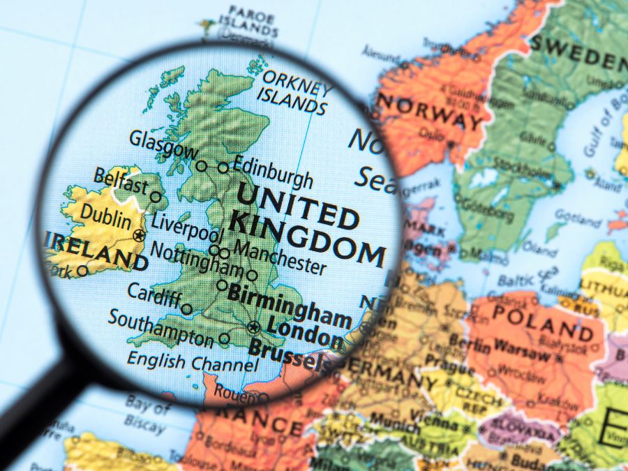 Map showing the location of the United Kingdom in Europe